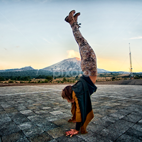 Yoga pose and volcano by Alfredo Garciaferro Macchia - Sports & Fitness Other Sports
