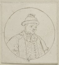 Buste van een man met muts in een cirkel