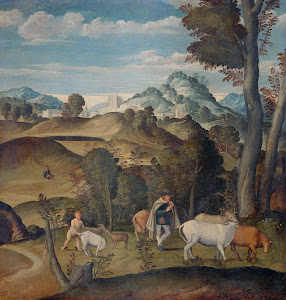 RIJKS: Girolamo da Santacroce (ca.1480-1556): Young Mercury Stealing Cattle from the Herd of Apollo 1550