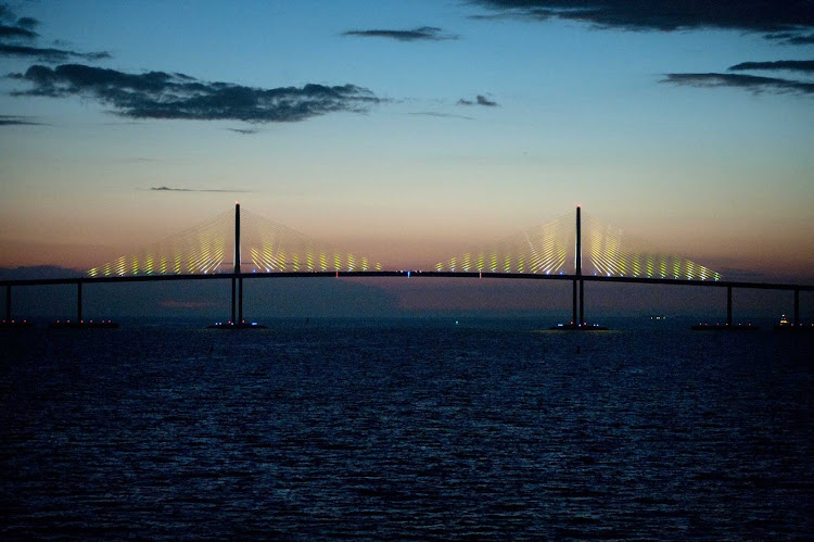The Sunshine Skyway Bridge in Tampa Bay, Florida, acts as the gateway to many Caribbean cruises.