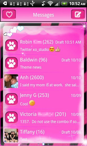 GO SMS PRO Zebra Love Theme v6