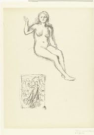 Zittende naakte vrouw en vrouw in landschap