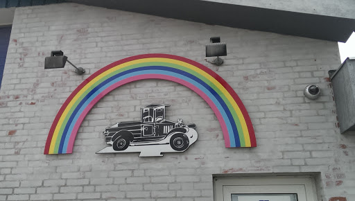 Vintage Car with Rainbow