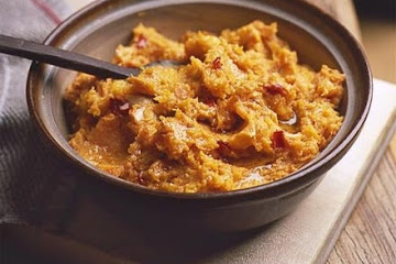 Roast sweet potato, squash & garlic mash