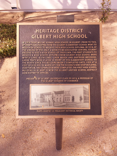 Heritage District Gilbert High School Plaque