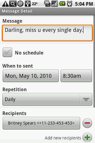 Group SMS Scheduler Screen 2