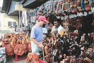 Shopping for textiles and bargains at a marketplace on Aruba.