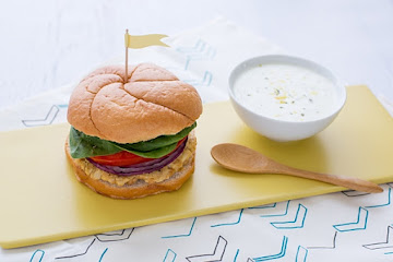 Cauliflower Hummus Burgers with Mint Tzatziki