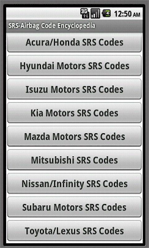 SRS-Airbag Code Encyclopedia Screen 2