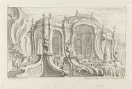 Rococo paleis met fontein, waterval en trappen