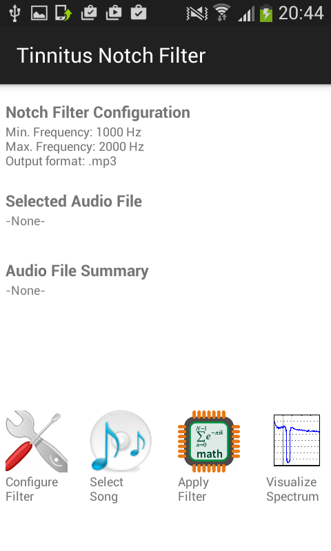 Tinnitus Notch Filter Screen 1