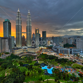 Sunset at KLCC Precinct by Nur Ismail Mohammed - City,  Street & Park Skylines