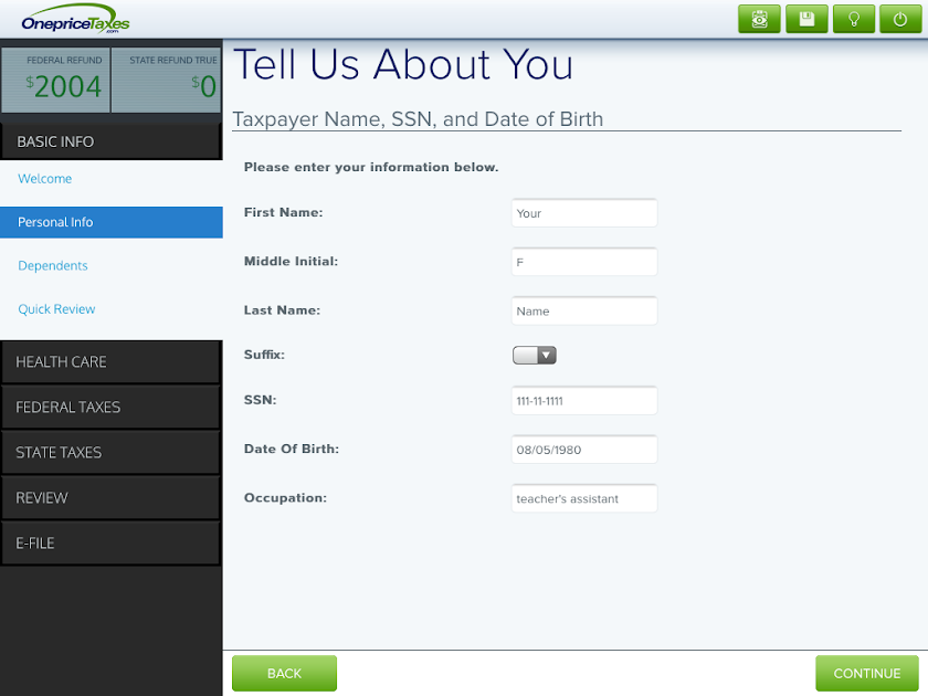 E-file Cloud Tax Software Screen 1