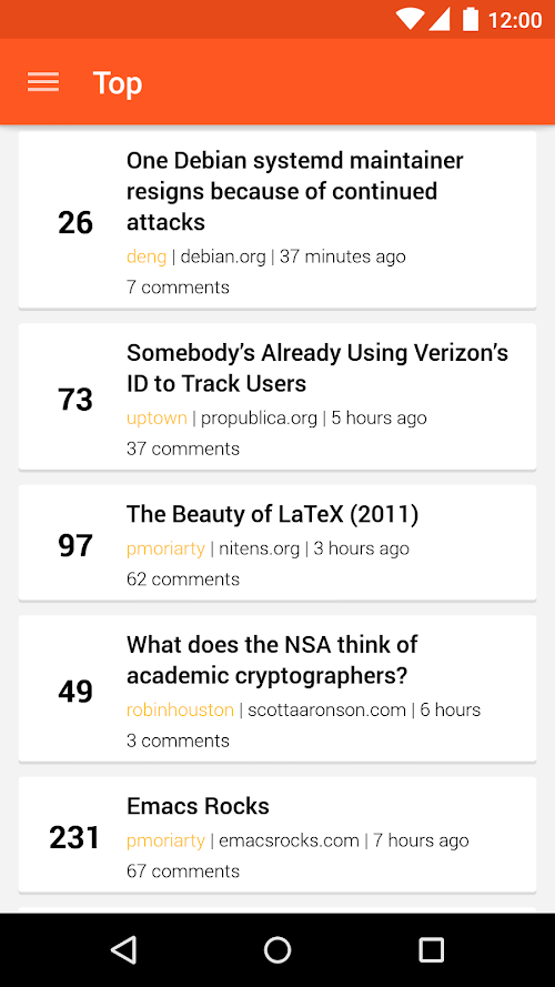 Android application Hacker News screenshort