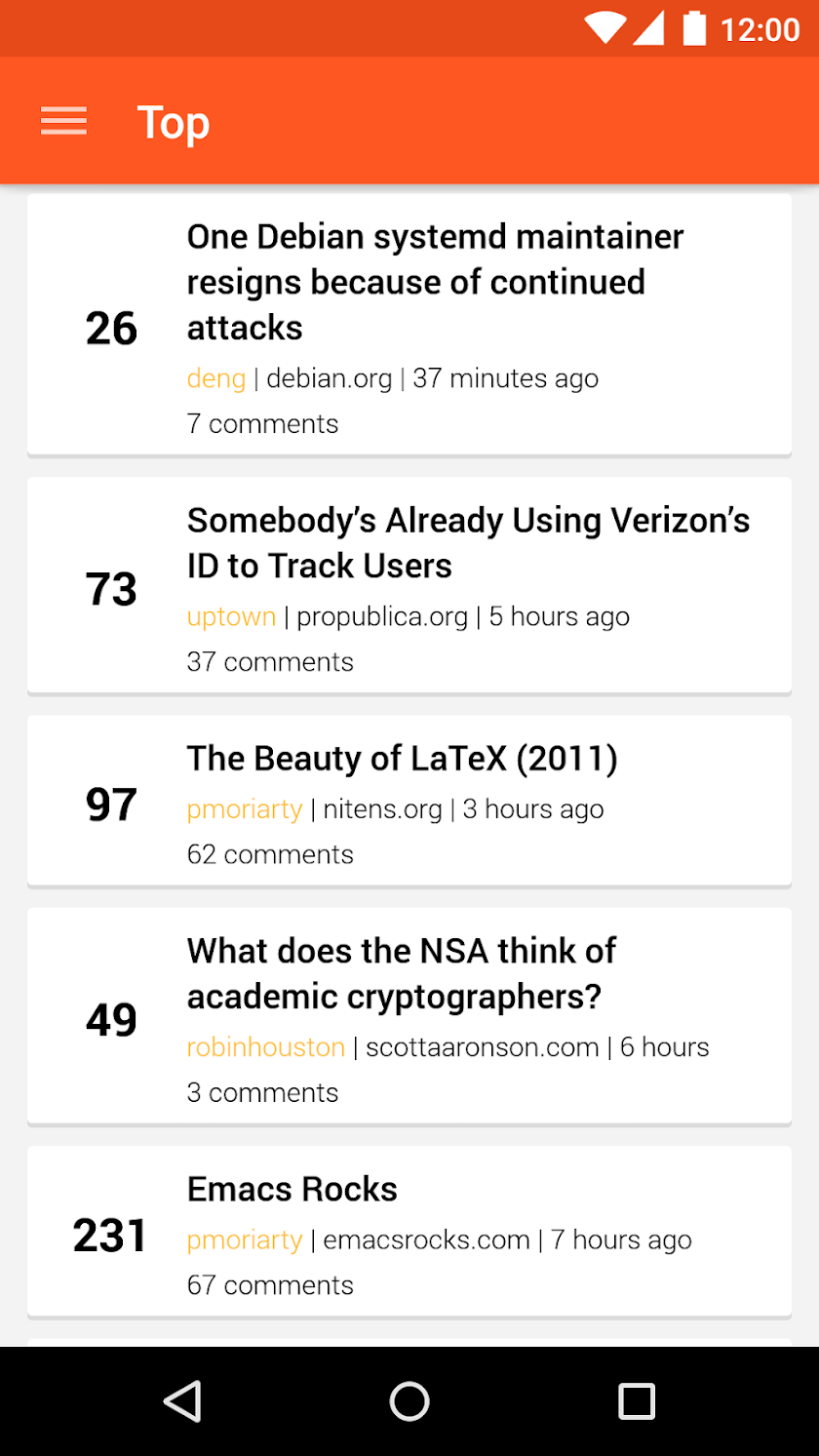 Hacker News Screen 1