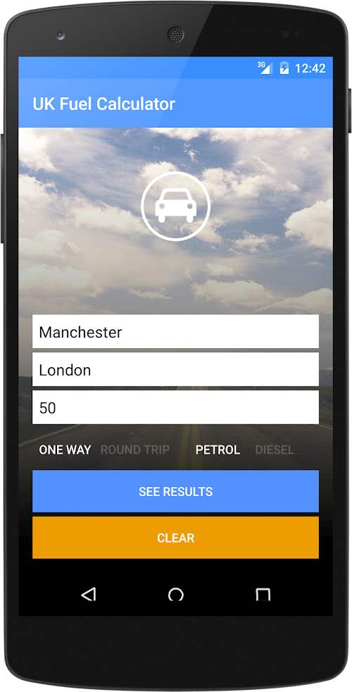 Android application UK Journey Cost Calculator screenshort