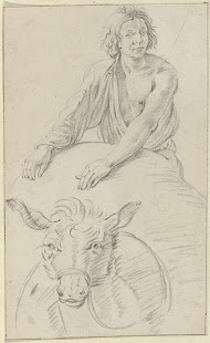 Jongeling met half ontbloot bovenlijf achter een muildier