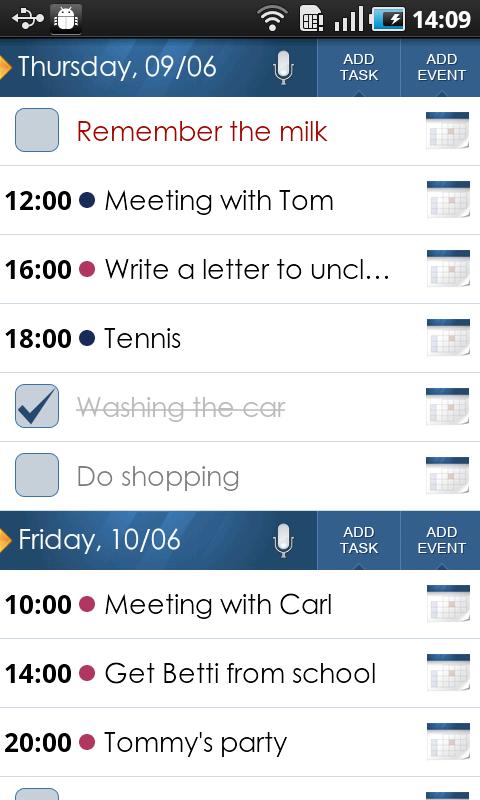 beOrganized Calendar and Tasks Screen 3