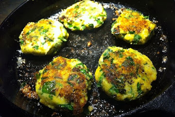 Great use of leftover mashed potato cakes