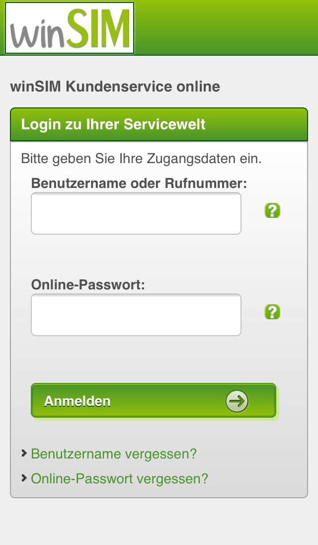 Android application winSIM  Servicewelt screenshort