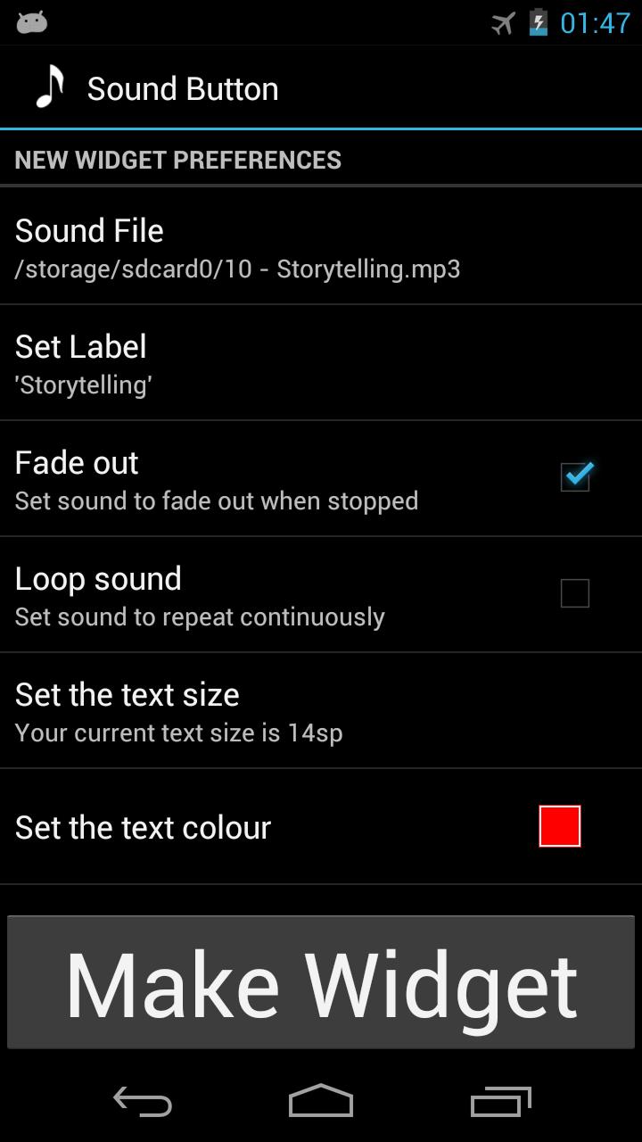 Sound Button widget Screen 2