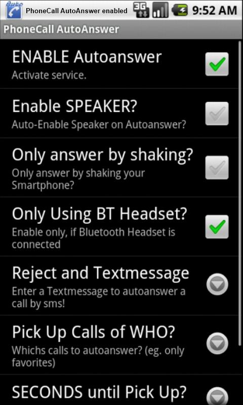 PhoneCall Auto Answer Manager Screen 1