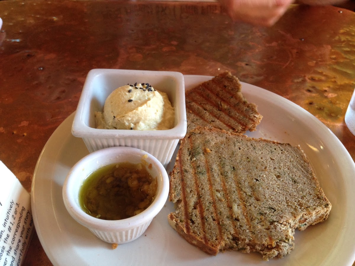 Bread with olive oil and hummus
