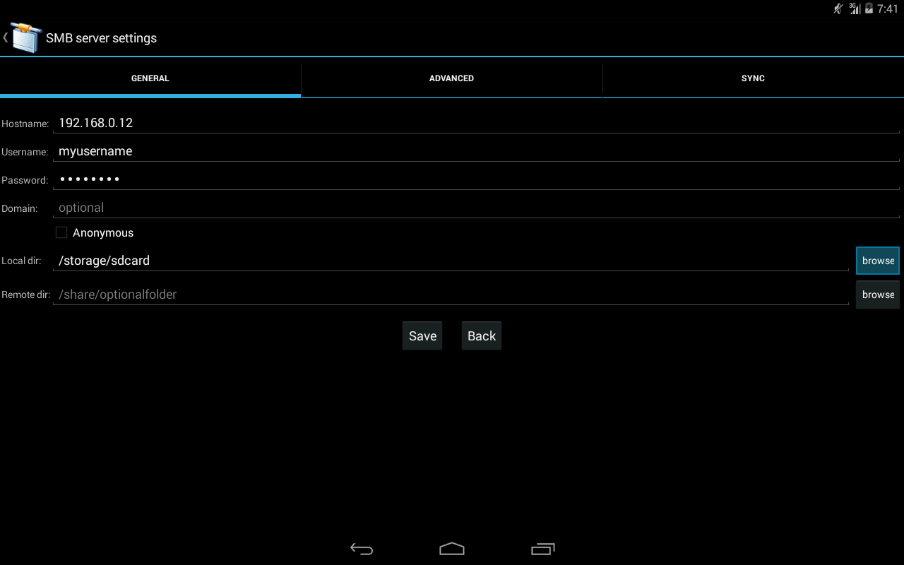    AndSMB (samba client)- screenshot  