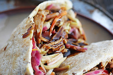{Slow Cooker} Memphis Pork Pitas with Southwest Slaw