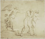 Fotoreproductie van een tekening van Rafaël, de verdrijving van Adam en Eva uit het paradijs