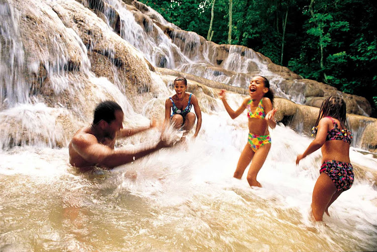 Family time at Dunn's River Falls near Ocho Rios, Jamaica.