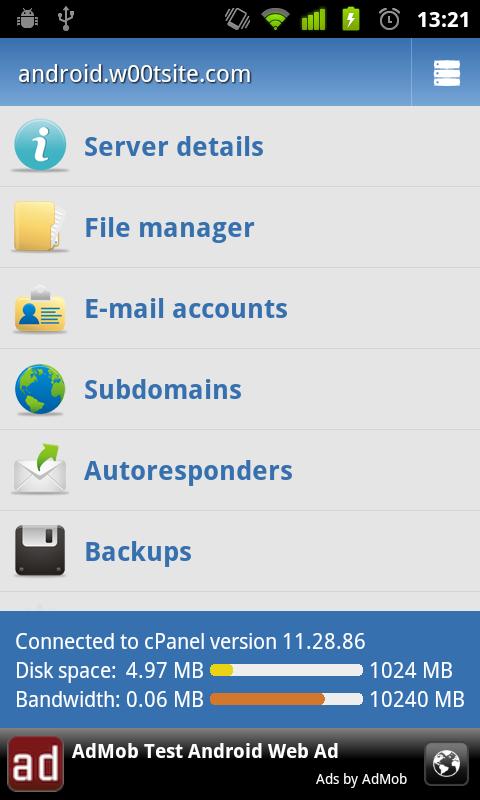 Android application Control Panel cPanel (Donate) screenshort