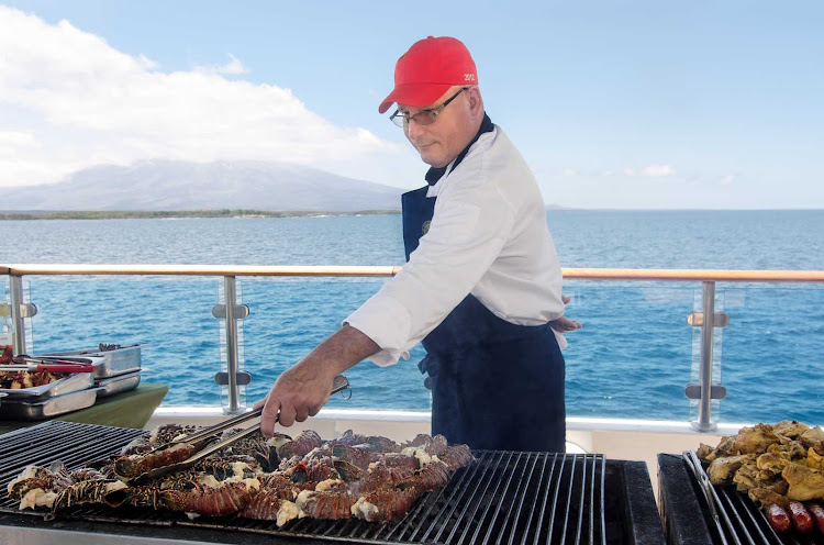 Grill, baby, grill! Seafood lovers will enjoy the fresh meals cooked right in front of them on the deck of Celebrity Xpedition.