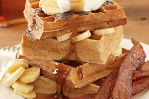 Banana Waffles with Candied Bacon