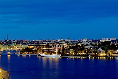 The "Blue Hour"along the waterfront in Stockholm, Sweden.
