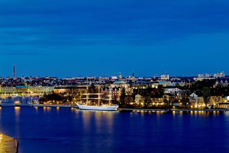 The "Blue Hour"along the waterfront in Stockholm, Sweden.