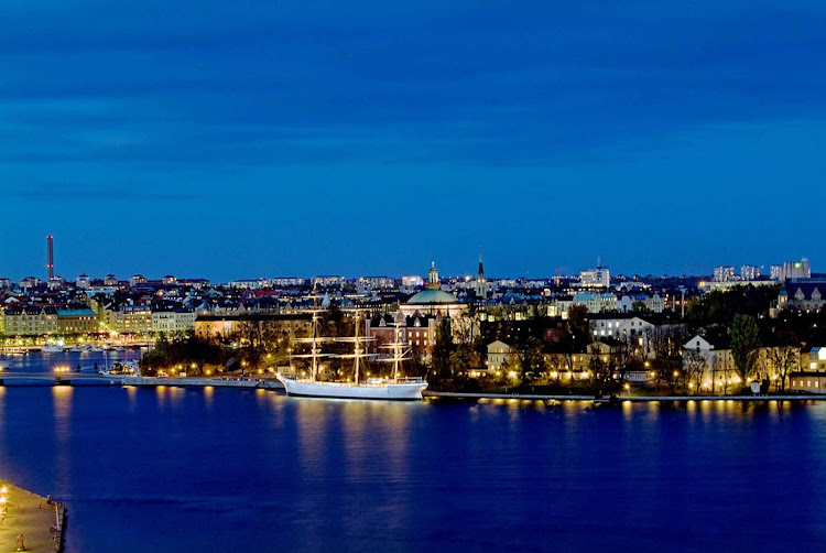 The "Blue Hour"along the waterfront in Stockholm, Sweden.