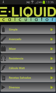 Captura de pantalla de la aplicacion Android E-Liquid Calculator NOADS