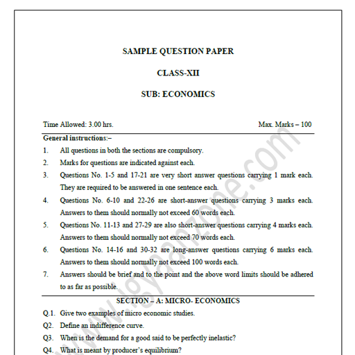 CBSE Eco Sample Paper Std 12