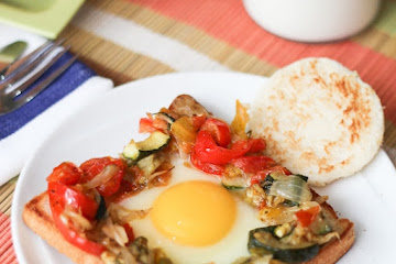 Egg in hole with Roasted vegetables