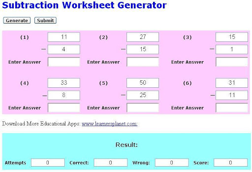 Subtraction Creator