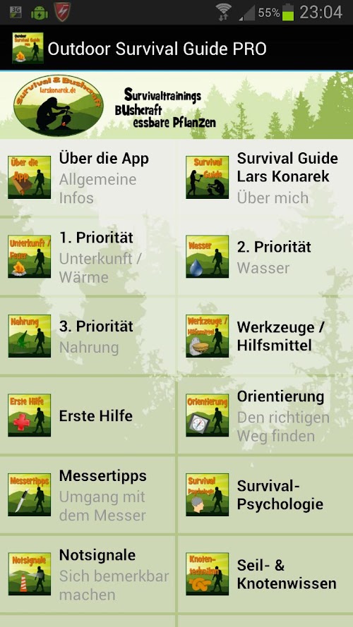 Android application outdoor Survival Guide screenshort