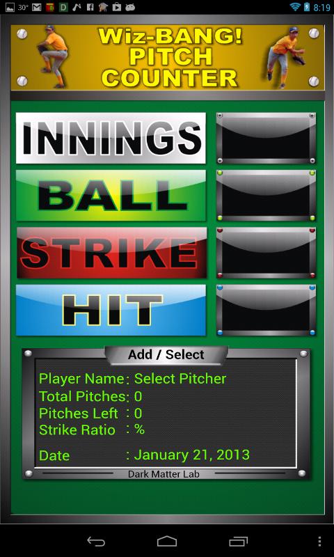 Wiz-BANG! Pitch Counter Screen 1