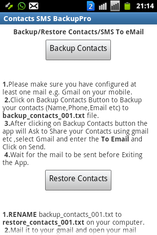 Contacts SMS Call Logs Backup