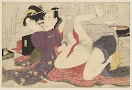 Geisha in kimono met lange mouwen en haar geliefde