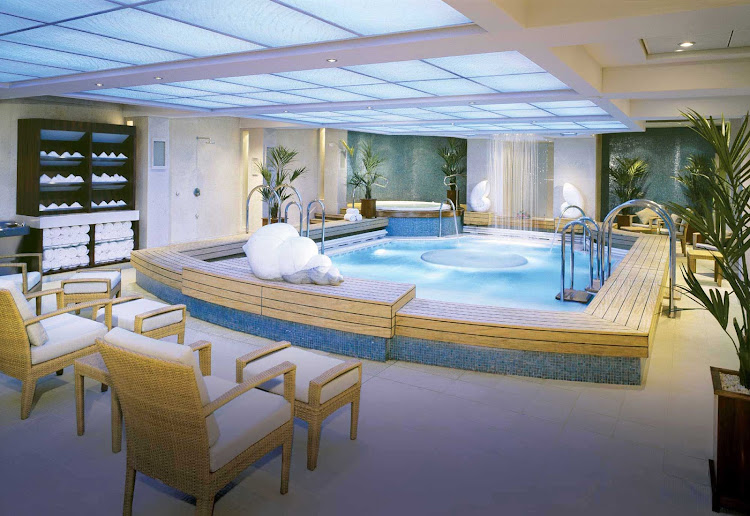 Soak in the rejuvenating Thalassotherapy pool at the Canyon Ranch Spa while sailing aboard Queen Mary 2.