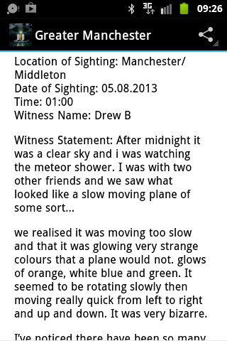 Latest UK UFO Sightings Screen 3