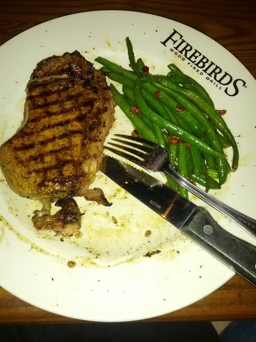 Wood-Fire Grilled Rib-Eye w/ Sauteed Green Beans & Pecans! Omnivore's Heavenly Dinner Out @ Firebird