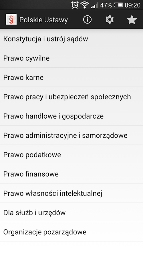 Android application Polskie Ustawy (Kodeksy) screenshort