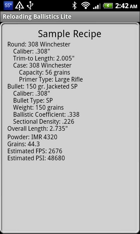 Reloading Ballistics Screen 3